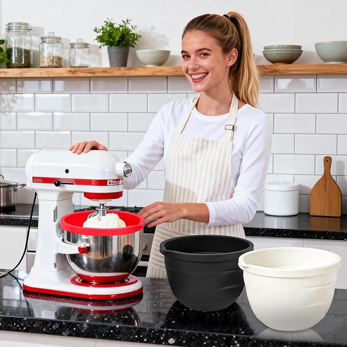 Silicone Bowl Liners for Kitchen,Silicone Liners Mixer for 5 Qt Tilt-Head KitchenAid Mixers,Mixer Bowl Accessories and Attachments with Lids,Beige 3PCS