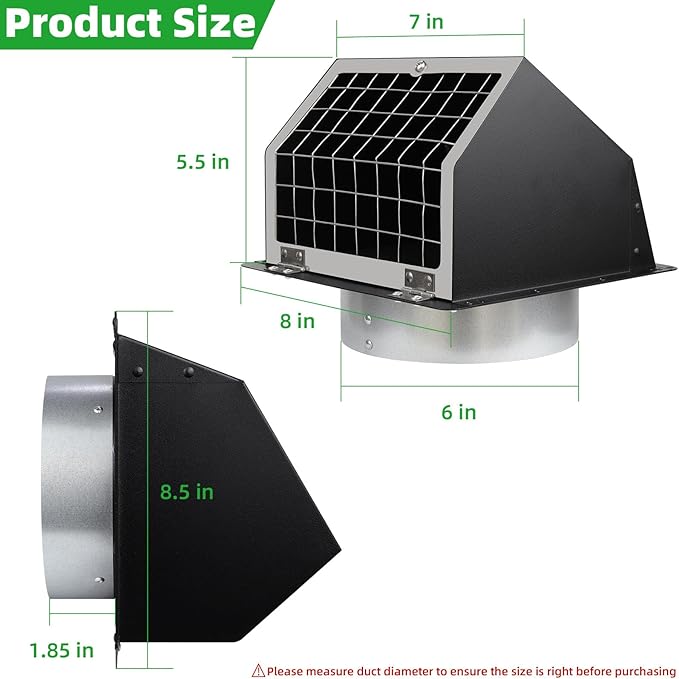 6" Wall Vent with Screen & Flap,Dryer Vent Cover Outside 6 Inch Vent Cover Exterior Wall Vent Hood,Outdoor Dryer Exhaust Vent Cover for Kitchen Bathroom Exhaust Fan,Range Hood,Laundry Air Ventilation