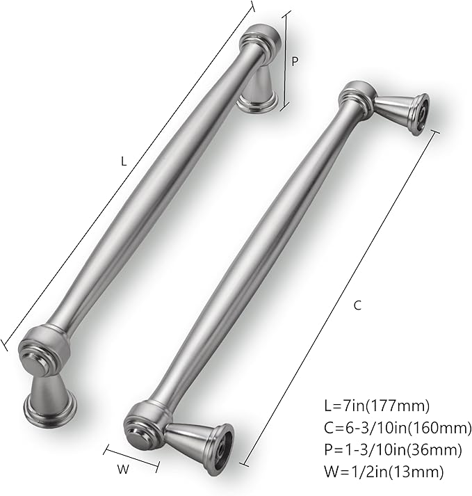 khtumeware 10 Pack 6-1/4 Inch(160mm) Brushed Satin Nickel Cabinet Pulls Kitchen Cabinet Handles Cabinet Hardware for Cupboard Drawer Handles Dresser Pulls