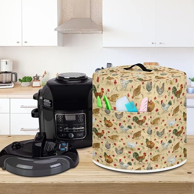 Dust Cover with Pocket for 6 Quart Rice Cooker and Air Fryer, Round Protective Dust-Proof Stain Resistant Electric Appliance Cover Easy to Clean, Chicken
