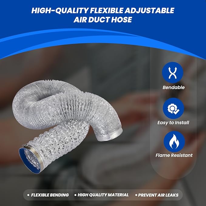 Dryer Vent Hose 4 Inch x 25FT - Flexible Aluminum Dryer Hose with 2 Clamps - Heavy-Duty 6-Layer Dryer Vent Hose for Tight Spaces, HVAC, Bathroom, and Kitchen Exhaust Ventilation