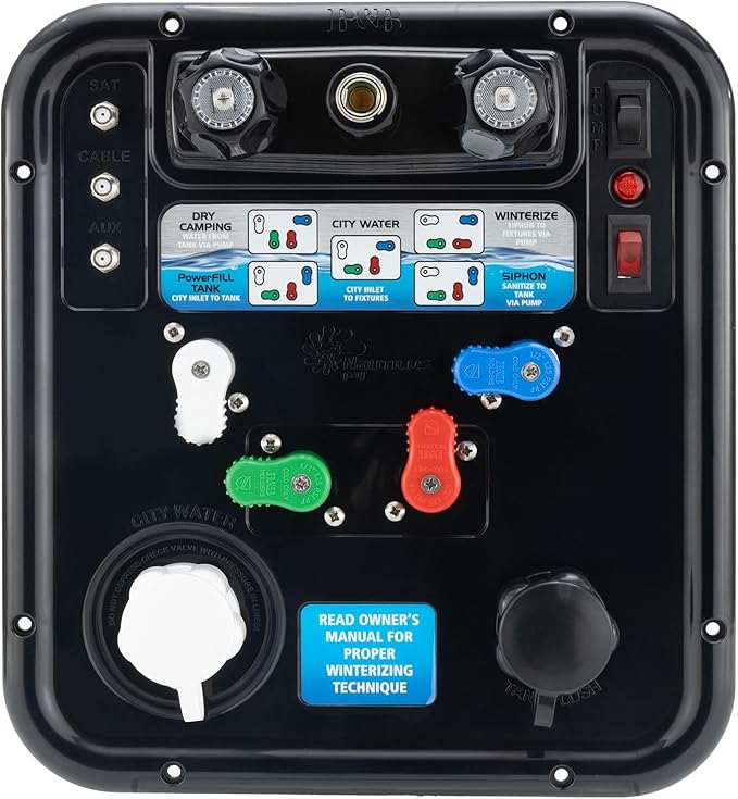 RecPro RV Water Management Panel | Nautilus P4 | 8-Function City-Water Fill | Made in America (Black, Include Install Kit)