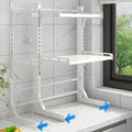 2-Tier Heavy Duty Expandable Kitchen Shelf - Adjustable Countertop Rack for Utensils & Tableware Storage, Microwave Oven Stand with 6 Hooks for Seasoning & Rice Cooker, White