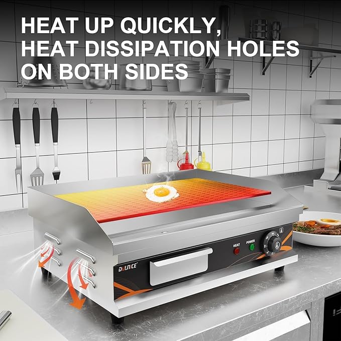 22" Commercial Electric Griddle, 1500W Electric Countertop Griddle Flat Top Grill with Thermostat 0-300℃, Stainless Steel Heavy Duty Large Grill for Restaurant BBQ