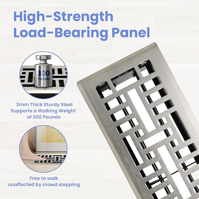 4x14 Inches 2 Pack Heavy Duty Walkable Floor Register Easy Adjust Air Supply Lever Floor Vents - Seattle Design - Vent Cover for Home Floor - Satin Nickel