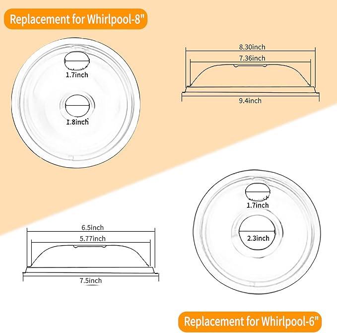 Chrome Drip Pan Stove Burner Covers, Electric Stove Burner Drip Pans for Whirlpool W10278125, 4 Pack (4x8")