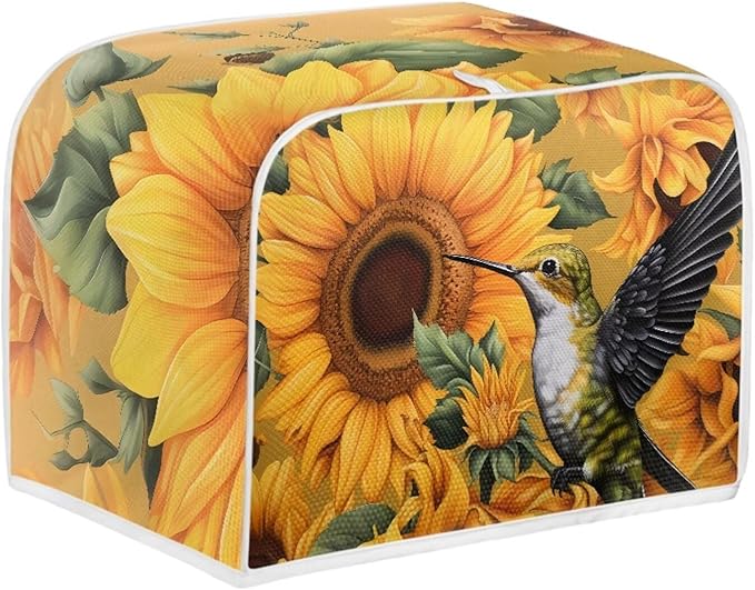 Sunflower Hummingbird Print Toaster Cover 4 Slice for Kitchen Small Appliance Universal Size Bread Maker Dustproof Cover