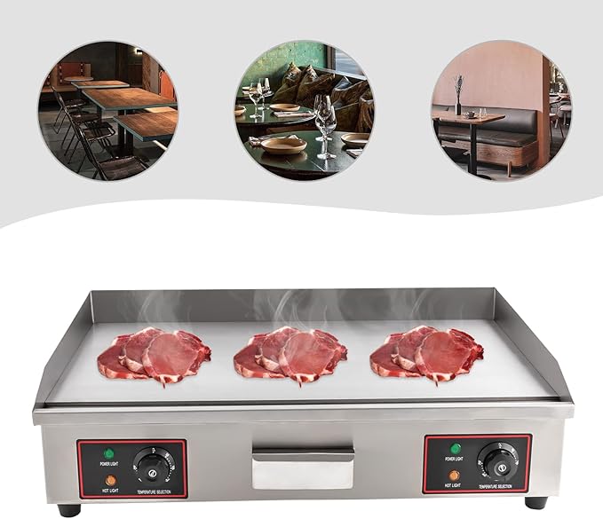 Commercial Electric Griddle,110V 3000W Countertop Flat Top Grill,Stainless Steel Griddle Grill with 122℉-572 ℉ Adjustable Temp,for Home or Restaurant