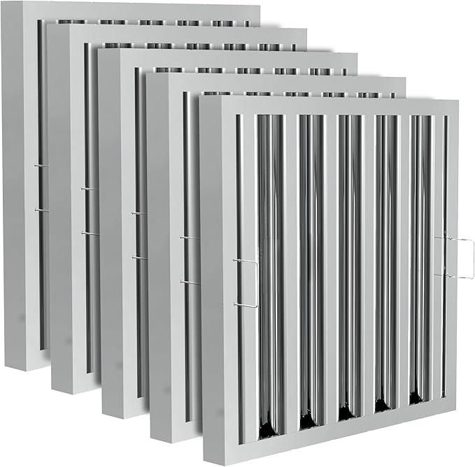 Stainless Steel Commercial Kitchen Hood Filter, Range Hood Baffle Grease Filter for Restaurant Exhaust Hoods, UL/NSF Listed, 19.5W x 19.5H Inch 5 Grooves Hood Filters（5 Pack）