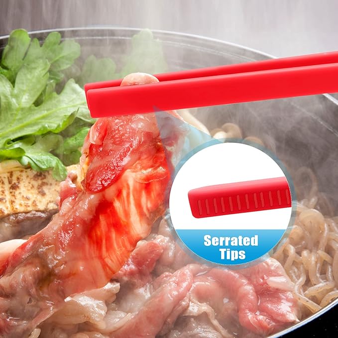 Patelai 2 Pcs 11.8 Inch Silicone Tongs for Cooking Silicone Tweezer Trivet Toaster Tongs Long Heat Resistant Kitchen Grilling Serving Utensils for Food BBQ, Pan Fried Steak, Salad(Black, Red)