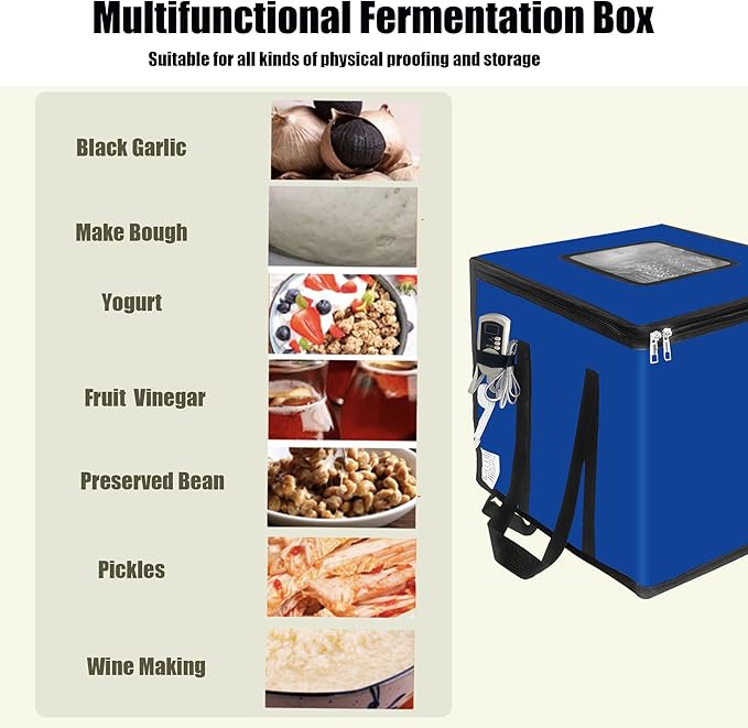 Folding Dough Proofing Box, Sourdough Starter with Temp Control (0-122℉) & 96H Timer, 20L Bread Proofing Box for Sourdough, Pizza, Yogurt, Seed Starting,Blue 10.6 * 10.6 * 10.6inch