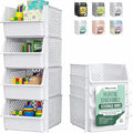 TidyFriend Stackable Storage Bins for Pantry, 4 Pack Stackable Bins For Organizing Food, Kitchen, and Bathroom Essentials (White)