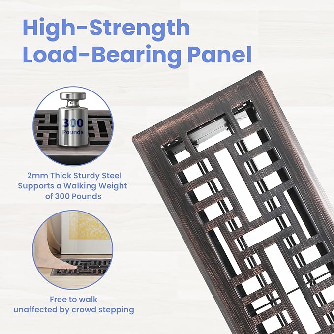 4x14 Inches 2 Pack Heavy Duty Walkable Floor Register Easy Adjust Air Supply Lever Floor Vents - Seattle Design - Vent Cover for Home Floor - Oil Rubbed Bronze
