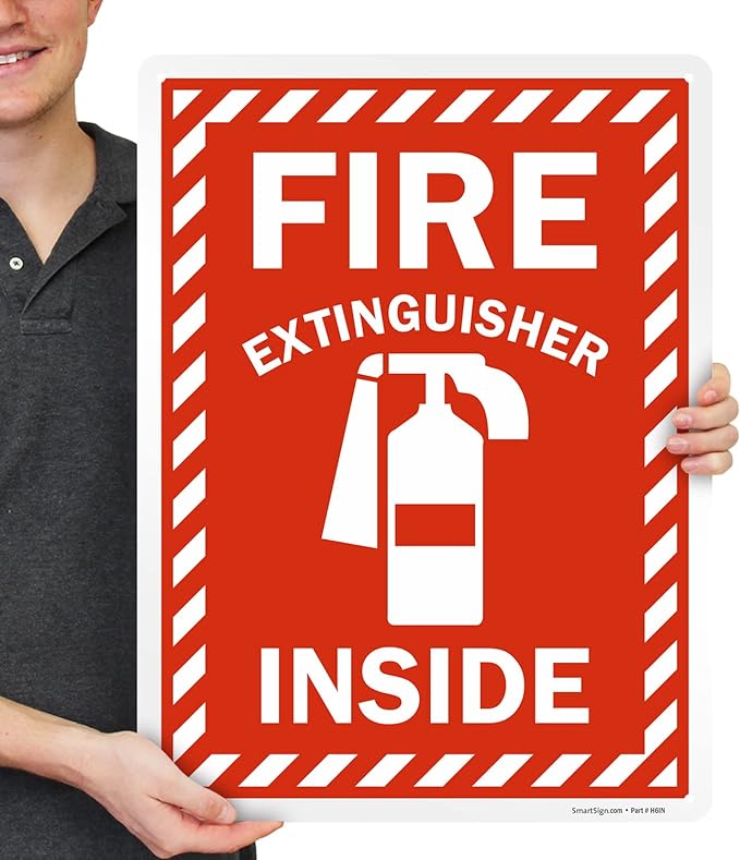 SmartSign 24 x 18 inch “Fire Extinguisher Inside” Metal Sign with Pre-cleared Holes, 80 mil Laminated Rustproof Aluminum, Red and white, Made in USA
