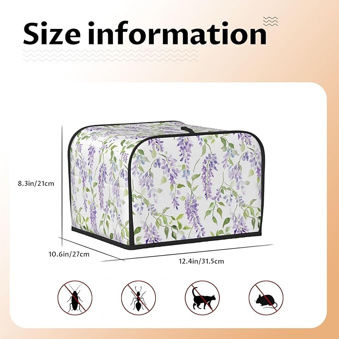 4 Slice Toaster Cover for Kitchen Lavender Flower Pattern Waterproof and Dustproof Toaster Dust Cover with Side Pockets Decorative Universal Cover for Wide Slot Toasters and Small Appliances