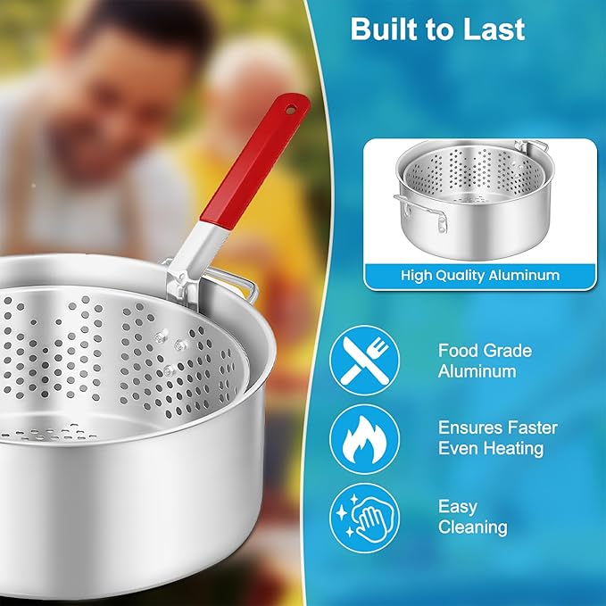 10QT Outdoor Fish Fryer Kit – Heavy-Duty Aluminum Pot & 6.7QT Basket, Propane Deep Fryer for Seafood, Turkey, Chicken & More