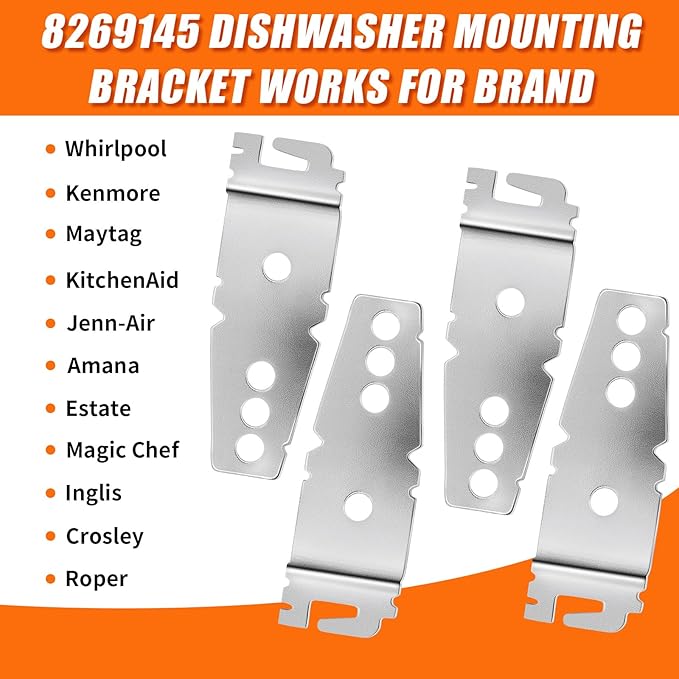 4 Pack 8269145 Dishwasher Mounting Bracket Replacement Parts with Screws Exact Fit for Kenmore Whirlpool KitchenAid Dishwasher, Replaces 8269145 WP8269145VP