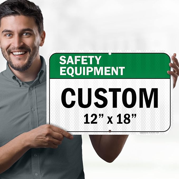 Custom Safety Equipment Sign, Ansi Sign, Osha Compliant, 12x18 Inches, 3M EGP Reflective, Rust Free .063 Aluminum, Fade Resistant, Made in USA by My Sign Center