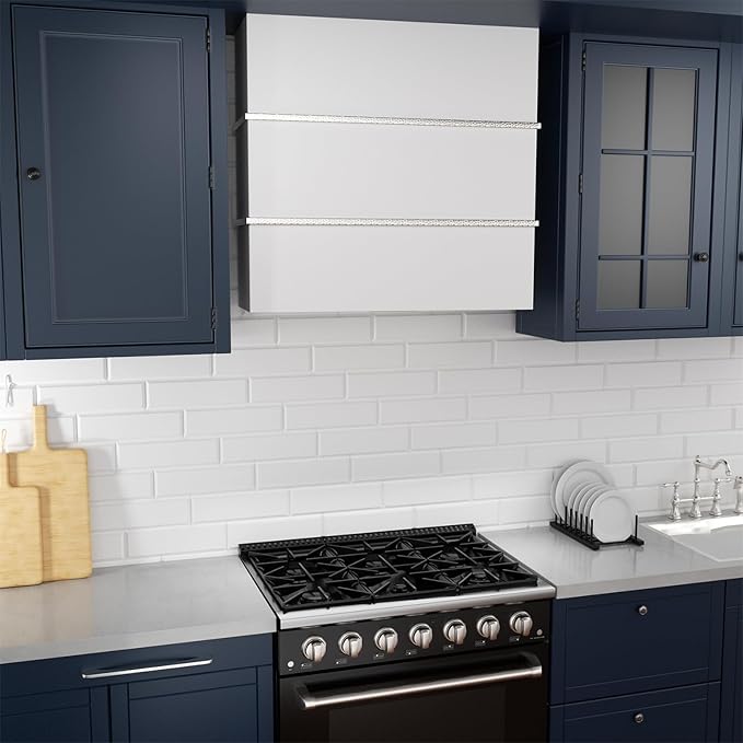 Akicon Range Hood 30 Inch, Stainless Steel Ducted Kitchen Hood with Powerful Motor, Wall Mount Modern Box, 30W X 30H X 14D Inch, AK-HS30HA-SWN (30 Inch, Signal White with Nickel)