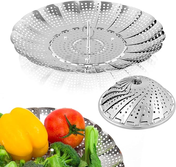 Vegetable Steamer Basket, Premium Stainless Steel Veggie Steamer Basket for cooking - Folding Expandable Steamers to Fits Various Size Pot (Large(6" to 10.5")