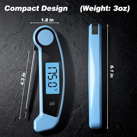 Meat Thermometer Digital Waterproof Instant Read Thermometer for Cooking ℃/℉ Convertible, Food Thermometer with Backlight, Cooking Thermometer for Kitchen Auto-Rotating Display Blue