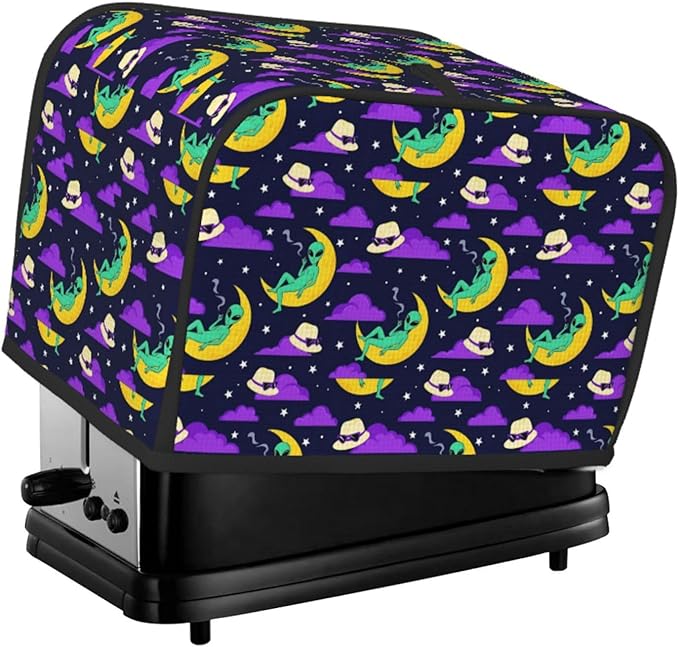2 Slice Toaster Dust Cover with Pocket, Stain Resistant & Washable, Fingerprint Protection Kitchen Cover Funny Alien Moon Sky