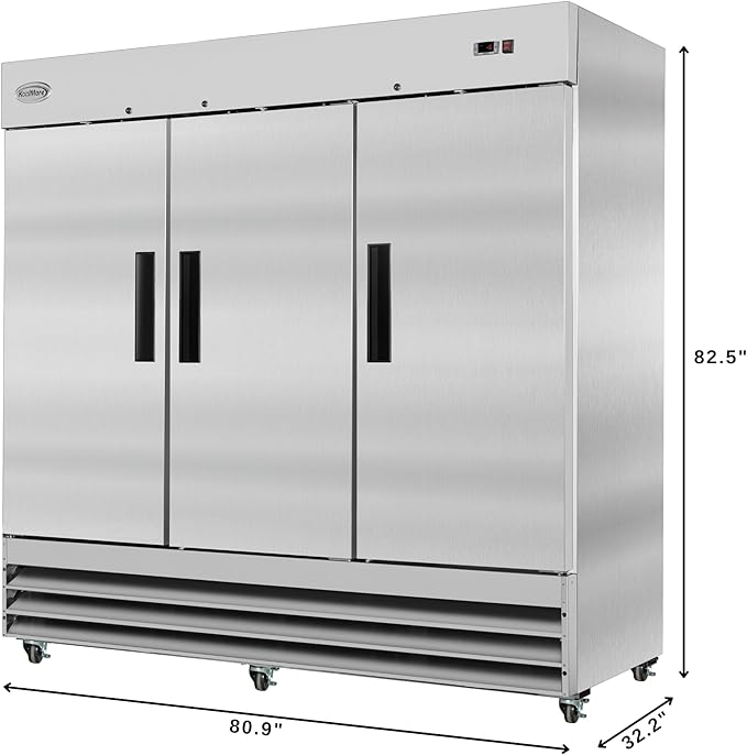 KoolMore 82" 3 Door Stainless Steel Upright Commercial Reach-in Freezer - 72 cu. ft, Model:RIF-3D-SS