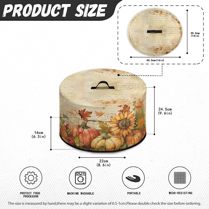 Fall Slow Cooker Dust Cover Compatible with 6/7/8 Quart Slow Cooker Dust Proof Electric Slow Cooker Cover with Pocket for Crock Pot Accessories, Vintage Pumpkin Sunflower Maple Leaf Print