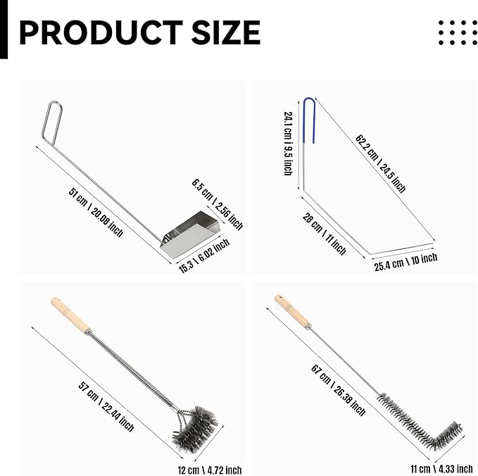 4 Pcs Fryer Cleaning Tools, L Shaped Stainless Steel Bristles Fryer Deep Cleaning Brush, Deep Fryer Crumb Scoop, Fryer Deep Cleanout Rod, Long Handle Fryer Basket Brush for Restaurant Air Fryer