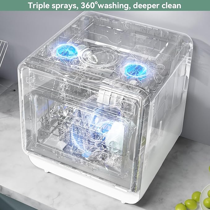 Portable Dishwasher, Countertop Dishwasher with Color Screen, 5 Place Settings & 8 Washing Programs, Mini Dishwashers, 3 Spray Arms with 5 L Built-in Water Tank