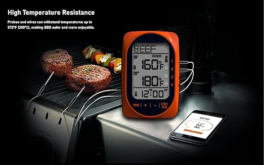Bluetooth Meat Thermometer Smart Kitchen Thermometers with Timer Mode Temper Mode Digital Instant Read Food ThermometerA Grill Oven Thermometer with 4 Probes for Grill Candy Meat Oven Food Smoker
