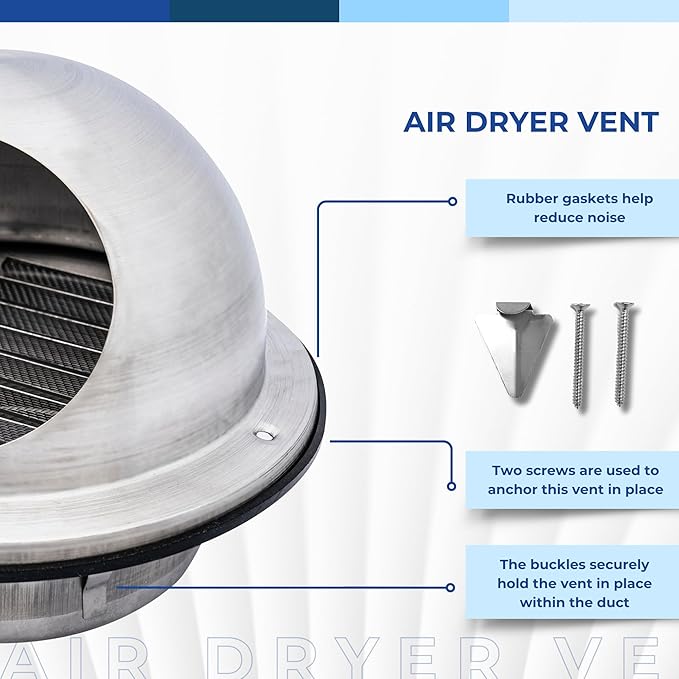 Fits 5" Neck Dryer Duct | Stainless Steel Round Exhaust Air Dryer Vent Cover Hood with Rubber Seal - Rust-Resistant, Weatherproof and Efficient Airflow Exterior Wall Outlet Duct Ventilation Grille