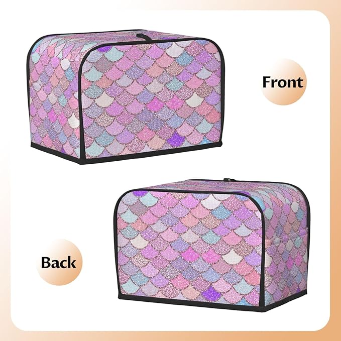2 Slice Pink Mermaid Fish Scales Toaster Cover, Dust Proof & Fingerprint Protection with Pocket, Portable Kitchen Accessories