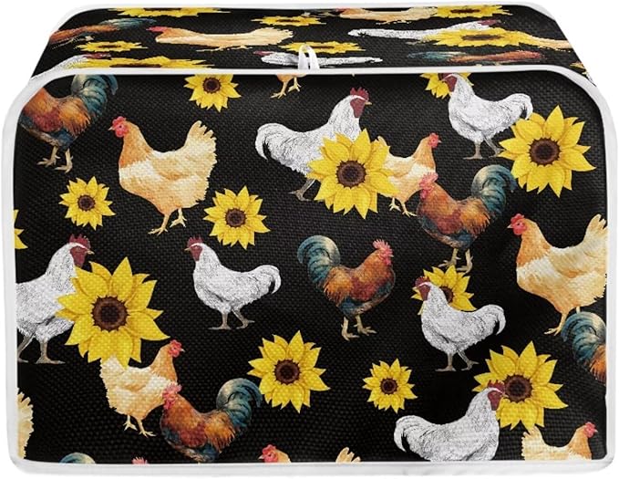 Rooster Sunflower Print 2 Slice Toaster Covers Dust Protection Bread Maker Covers Toaster Cloth Cover Washable Kitchen Accessories