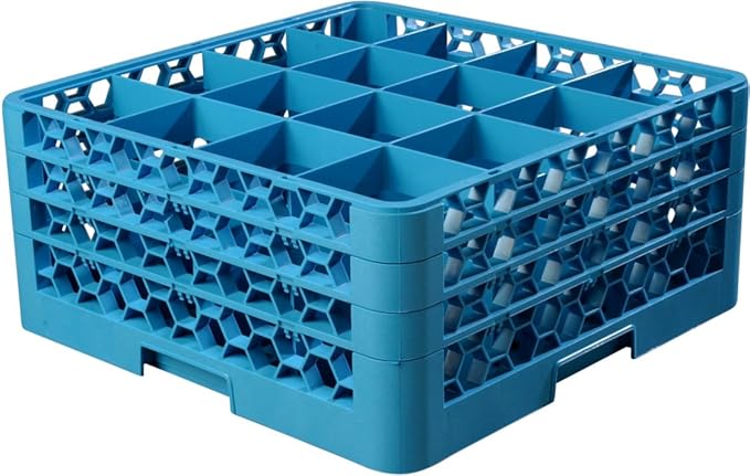 Carlisle FoodService Products Opticlean Glass Rack 16 Compartments with 3 Extenders for Kitchens and Restaurants, Plastic, 19.875 x 19.875 x 8.5 Inches, Carlisle Blue