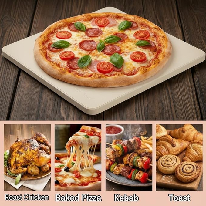 Onlyfire Pizza Stone for Oven BBQ and Grill, Thermal Shock Resistant, 14" x 16" Rectangular Large Bread Baking Stone, Heavy Duty Ceramic Baking Stone for Best Crispy Crust Pizza, Cookie and Cheese