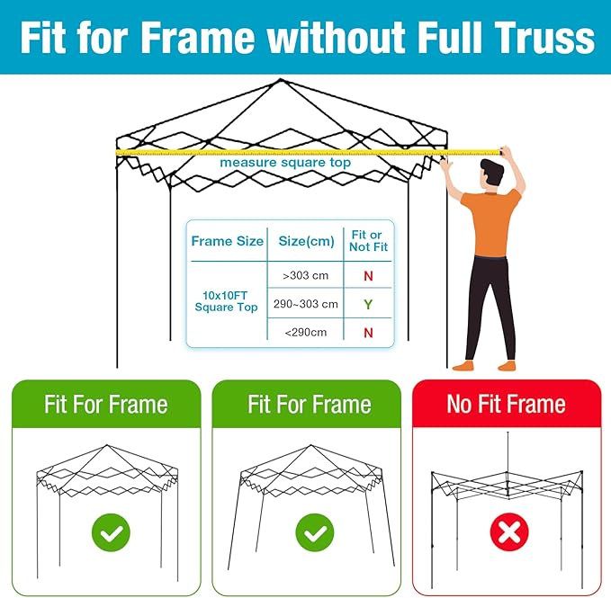 10x10 Canopy Replacement Top Cover with Air Vents for ez up Pop up Canopy Gazebo Tent, with Adjustable Strap, Waterproof & Anti-UV for Outdoor Shade (Frame Not Included) (Black)