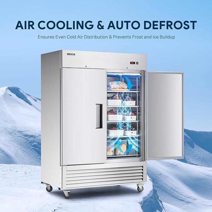 Wilprep 54" W Commercial Freezer 2 Door 2 Section Upright Freezer Stainless Steel Reach-in Solid Door Upright Fan Cooling 42.2 Cu.ft Freezer for Restaurants, Bars, Shop, ETL-Listed
