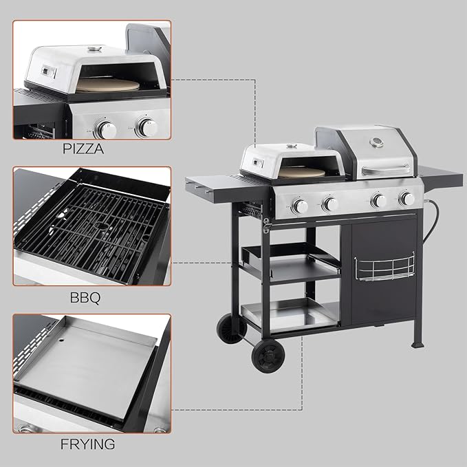 Endark 49,200 BTU 4-Burner Multi-Function Stainless Steel BBQ Grill - For Outdoor Cooking, Patio Backyard Barbecue, Camping - Griddle Combo for BBQ,FRYING and PIZZA