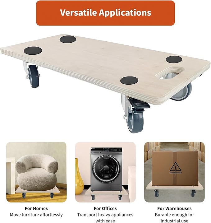 Furniture Mover Dolly Portable Wood Rolling Mover for Heavy Furniture Sofa Cabinet Refrigerator, with 4 360° Rotatable Rubber Universal Wheels, 551 Lbs Capacity, Black (Hardwood Rectangle)