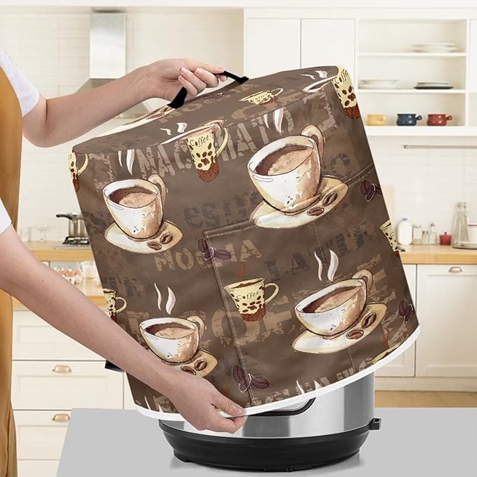 Flashideas Coffee Pressure Cooker Cover for Women Dust Protection Insulated Rice Cooker Cover Water Resistant Dust Cover with Pockets for Instant Pot 6 Quart Vintage Appliance Cover for Kitchen