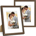 Vittanly 8x10 Picture Frame Set of 2, Solid Wood Frame for Wall or Tabletop, Display Photo 5x7 with Mat or 8x10 without Mat, Brown