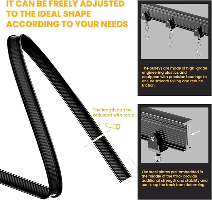 100% Blackout Accordion Room Divider Curtains - with Flexible Ceiling Track Total Privacy Sound Proof Curtains Suitable for Bedroom Patio Sliding Door(Black, W100 x L108, 1 Pack)