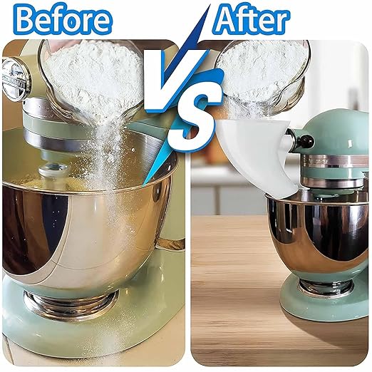 Flour Funnel for Kitchen Aid Mixer, Easy Pour No-Mess Attachment, Anti-Splash Accessory, Fits Tilt-Head 4.5–5 Qt (KSM150), Durable Dishwasher-Safe Baking Tool (Purple)