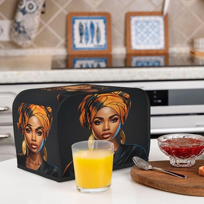Toaster Cover 2 Slice African Women Waterproof Appliance Cover with Hang Loop Bread Baker Toaster Cover for Kitchen