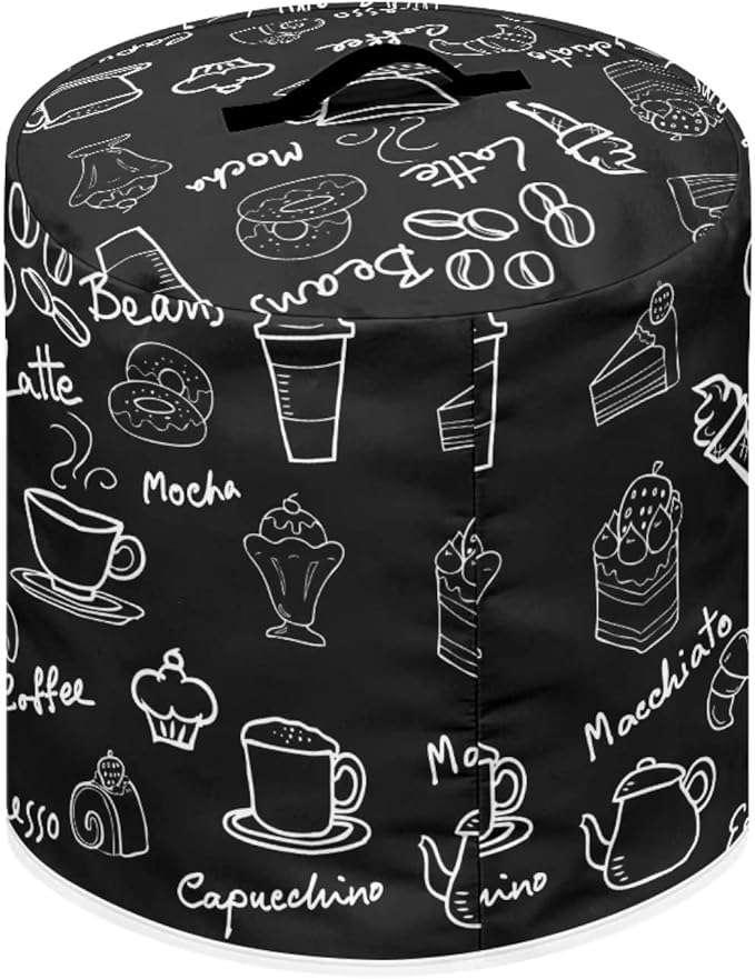 Dust Cover for Kitchen Appliance Accessories for 8 Quart Pressure Cooker Air Fryer Rice Cooker Dust Protection with Storage Pockets, Coffee Dessert Black