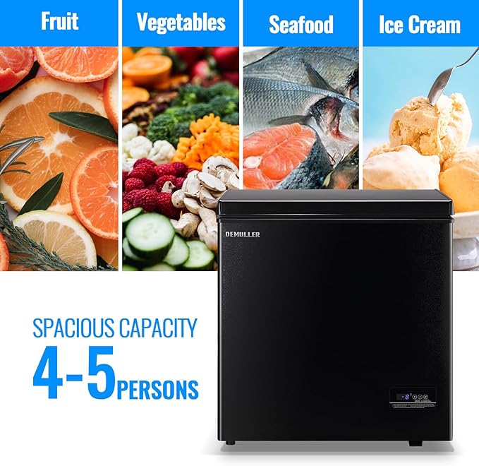 Large Capacity Chest Freezer Mini Deep Freezers (Down to -11.2 ℉) with TWO Removable Baskets Freestanding Black Compact Size for Home Kitchen Office Apt