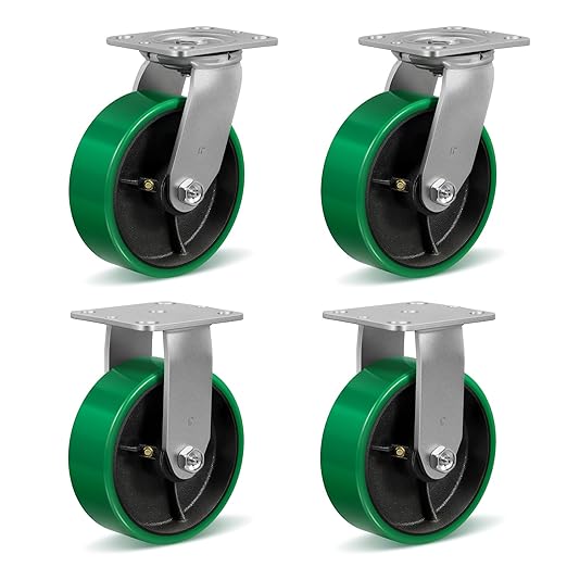 6 Inch Caster Wheels, Heavy Duty Casters with Strong Load-Bearing, Polyurethane on Steel Wheel, Set of 4 Industrial Casters Load 4800lbs(2 Swivel & 2 Rigid)