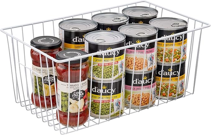 Freezer Basket Organizer, Refrigerator Metal Wire Storage Divider, Household Container Bins with Handles for Kitchen, Pantry, Cabinet, Closets - Pearl White (4, 16in x 9in x 7in)