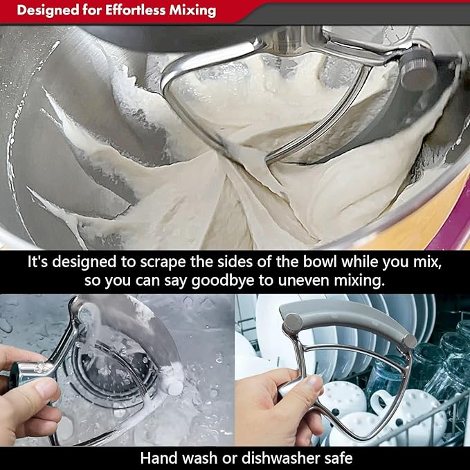 Flex Edge Beater Pro FEB5HD for KitchenAid 5QT Bowl-Lift Stand Mixers - Stainless Steel Flat Beater with Replaceable Silicone Edges.